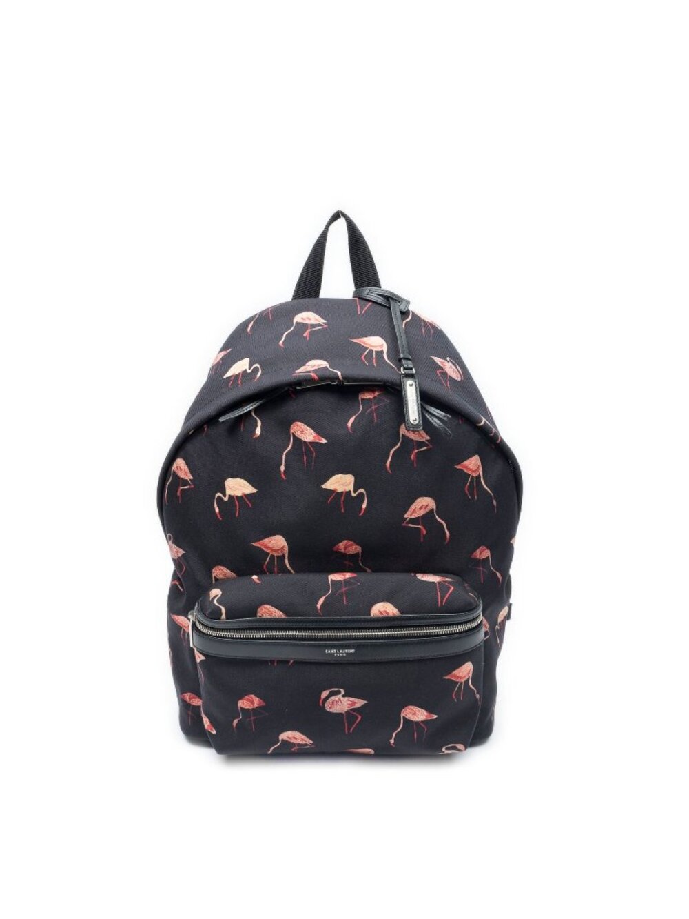 Saint Laurent City Backpack Black Pink Flamingo Print Canvasa